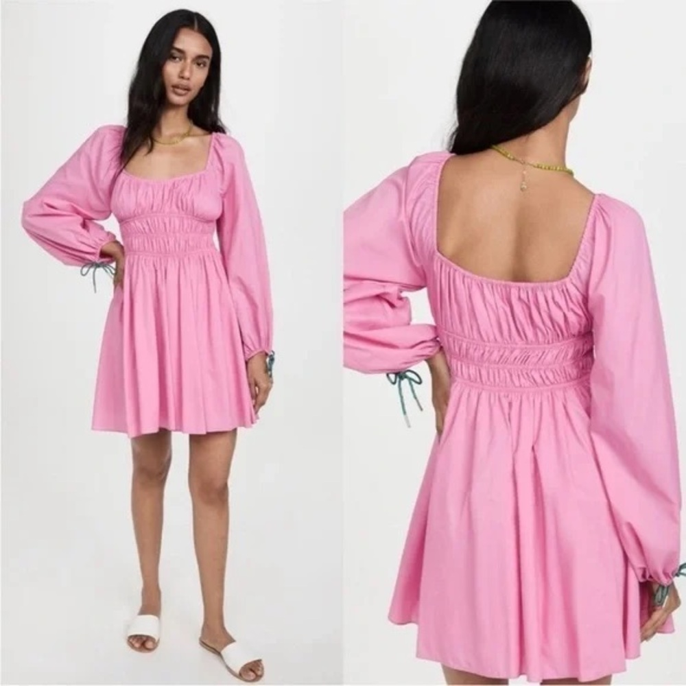Staud Pink Cord Sleeve Mini Dress